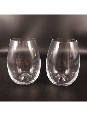 Set of 2 Dartington Crystal Stemless Wine Glasses 4.5" Dimple Bottom Made in UK